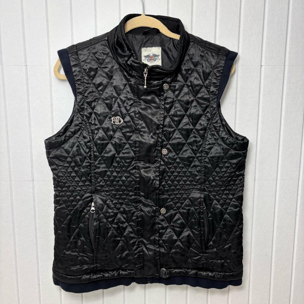 Harley-Davidson Black Quilted‎ Vest with Geometric Design Size L